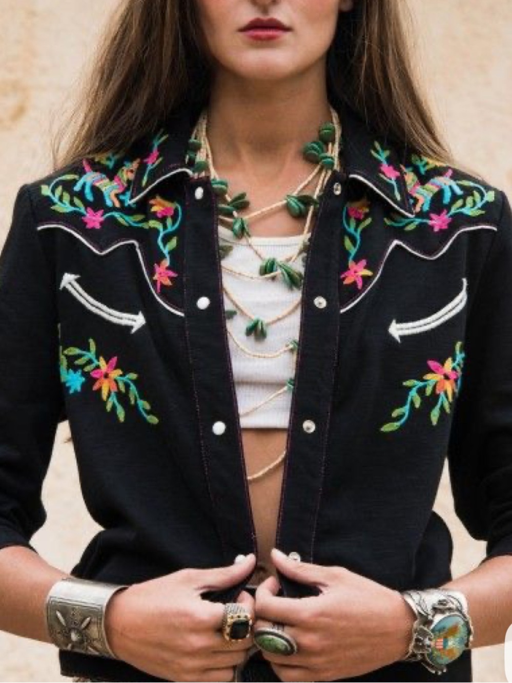 Double D Ranch Black Otomi Embroidered lightweight Rodeo Jacket Rtl $425 XS